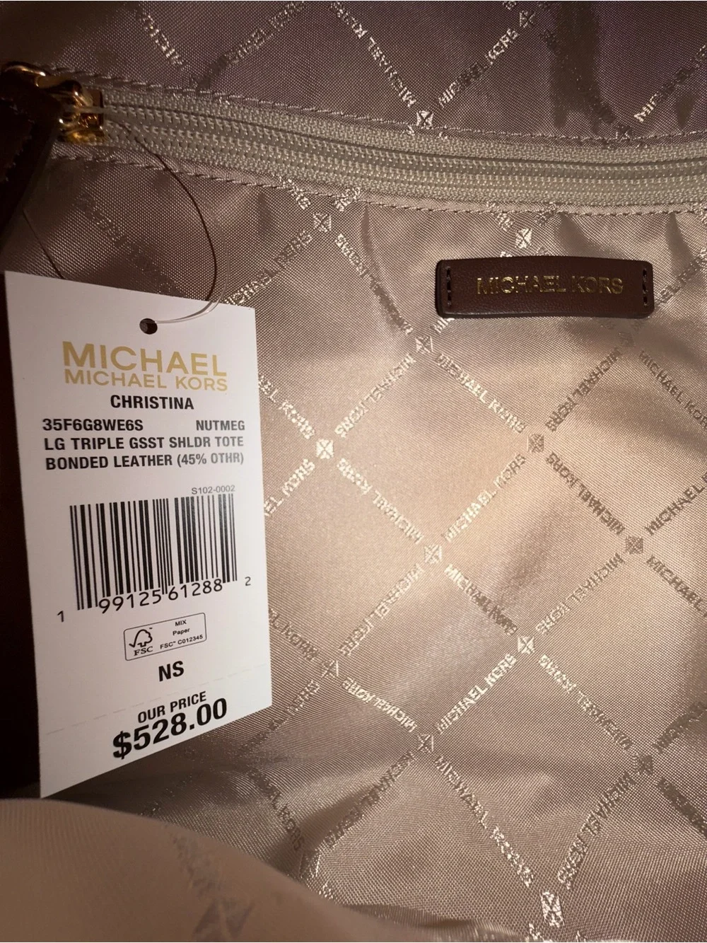 Michael Kors Christina LG MK Logo Chain Shoulder Tote Bag Dark Brown